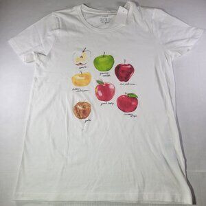 J.Crew Factory Collector Tee White Cotton Apple Print Graphic T-Shirt Size S
